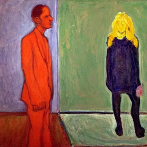 Image similar to a painting of a person standing in front of a painting, a fine art painting by munch, reddit, neo - expressionism, academic art, fauvism, art