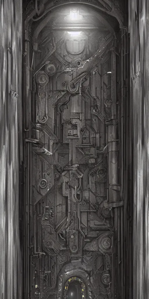Image similar to huge sci - fi door with medieval ornaments, sci - fi art, concept art, dark moody colors, 8 k detailed digital art, octane