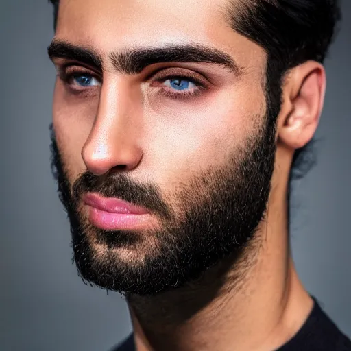 Image similar to a closeup shot of handsome esfand from twitch, gigachad, strong jawline, photorealism, 8k