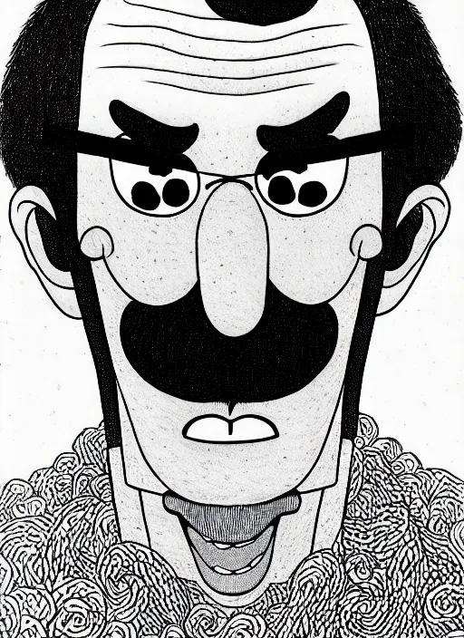 Prompt: portrait of waluigi, freckles, intricate, highly detailed, illustration, art by junji ito, junji ito