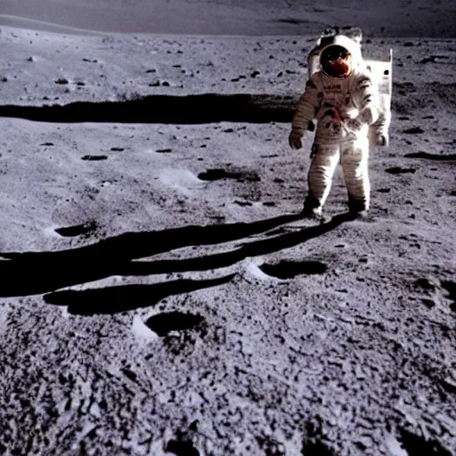 Prompt: astronaut hand walking on the surface of the moon