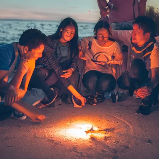 Image similar to photograph of people bonding around a firecircle, kismet