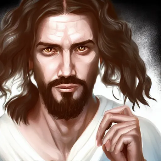 Image similar to jesus christ in a white robe ; character art ; digital art ; by artgerm ; gta v