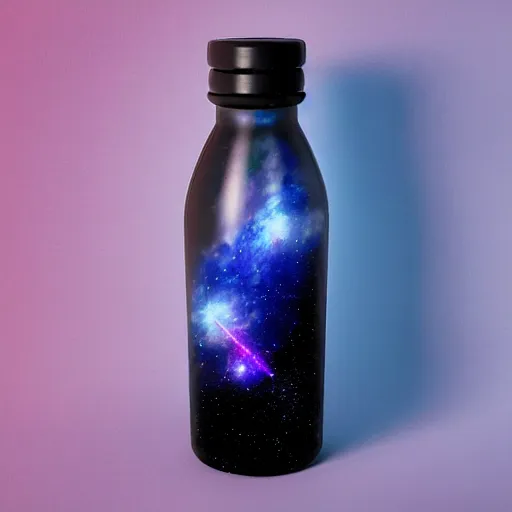 Prompt: a bottle with a galaxy inside