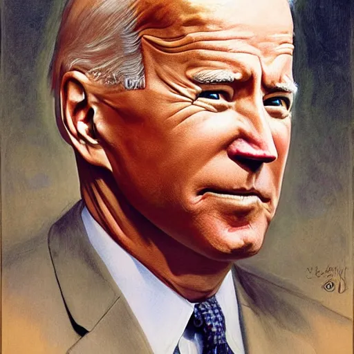 Image similar to terrifying, surreal portrait of joe biden by j. c. leyendecker, bosch, william blake, stephen gammell, jon mcnaughton, and beksinski