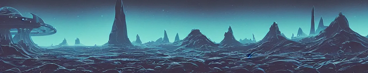 Image similar to retro sci-fi alien landscape