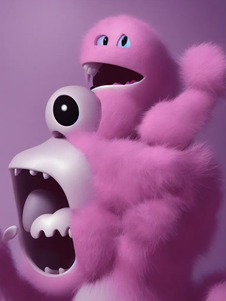 Image similar to “realistic pinkie the ghost from pac man rendered in 3d, fuzzy, furry, pixar, ultradetailed, octane render, epic”