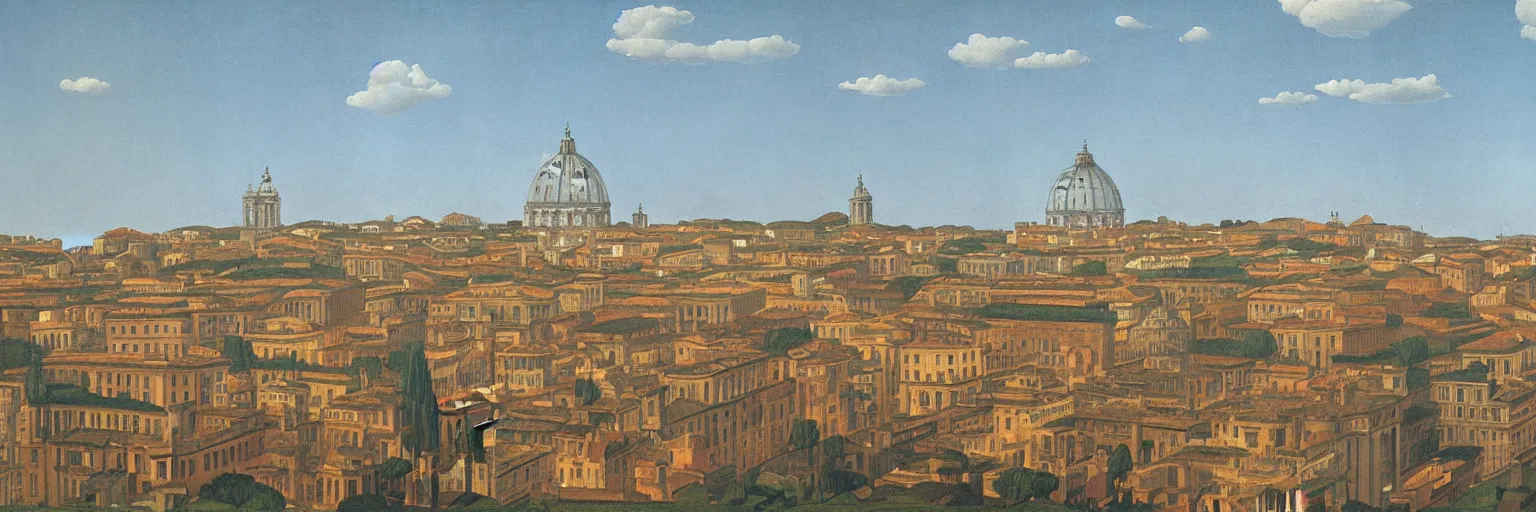 Prompt: rome cityscape oil painting magritte