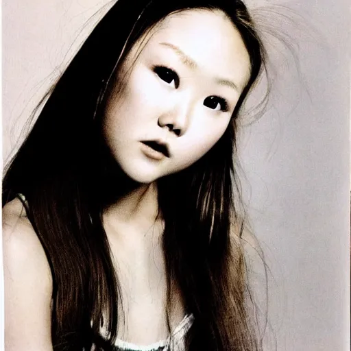 Image similar to portret of devon aoki by odilon redon