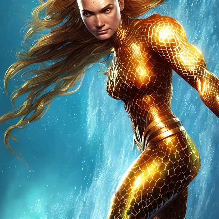 Prompt: female aquaman, au naturel, hyper detailed, digital art, trending in artstation, cinematic lighting, studio quality, smooth render, unreal engine 5 rendered, octane rendered, art style by klimt and nixeu and ian sprigger and wlop and krenz cushart