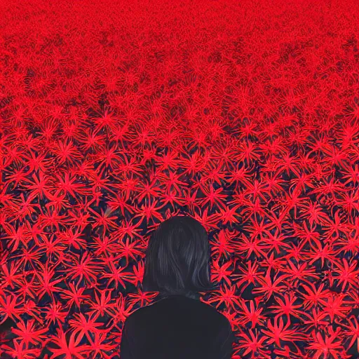 Image similar to death incarnated as a person amidst red spider lilies