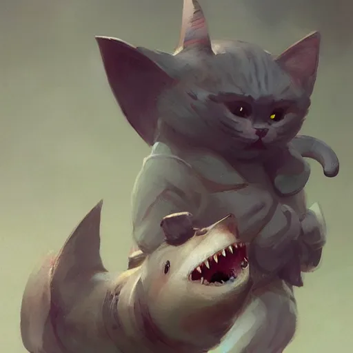 Image similar to cute cat with shark tail, smooth, artstation, digital illustration by Ruan Jia and Mandy Jurgens and Artgerm and Wayne Barlowe and Greg Rutkowski and Zdislav Beksinski