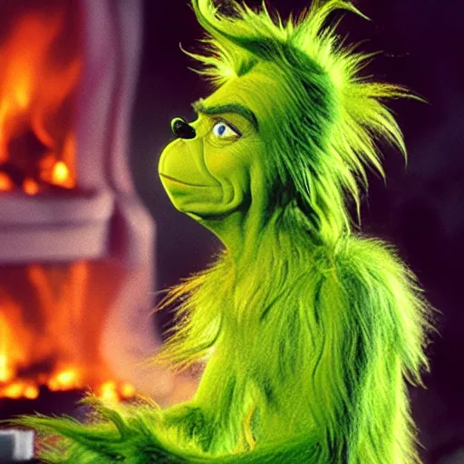 Prompt: the grinch committing arson in whoville