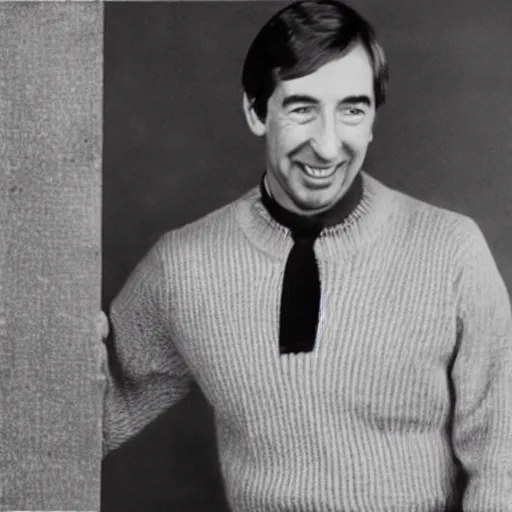 Image similar to mr. rodgers in a blood stained sweater