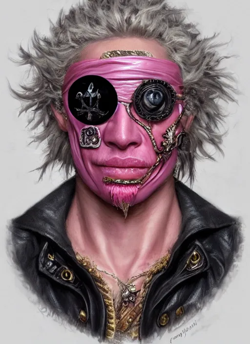Prompt: portrait of the bubble gum eye patch pirate [ [ [ [ king ] ] ] ] made entirely of [ [ bubble gum ] ], highly detailed, intricate, by greg rutkowski, james gurney, wlop, artgerm