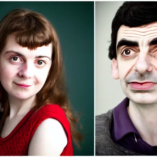 Image similar to A portrait mr bean elizabeth teams up with a teenage mr bean, perfect faces, 50 mm, award winning photography