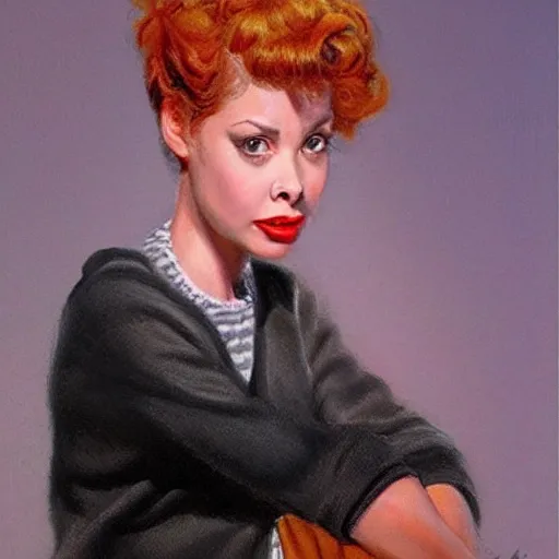 Image similar to the teenage daughter of samuel l. jackson and lucille ball by mort kunstler