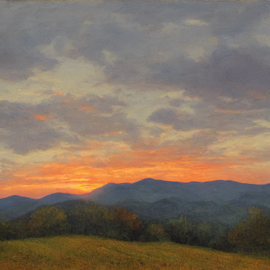 Image similar to appalachians sunrise, by vincent van oggh