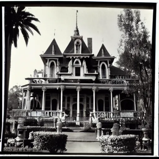 Prompt: diane arbus photo of the haunted mansion at disneyland,