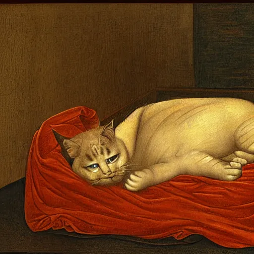 Image similar to garfield in his bed by leonardo davinci