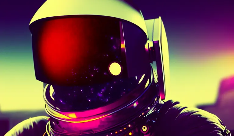 Prompt: cyberpunk astronaut helmet with cosmos background, close shot, 8k, cinematic, epic, ultra detailed, award winning, trending on artstationHD, dramatic