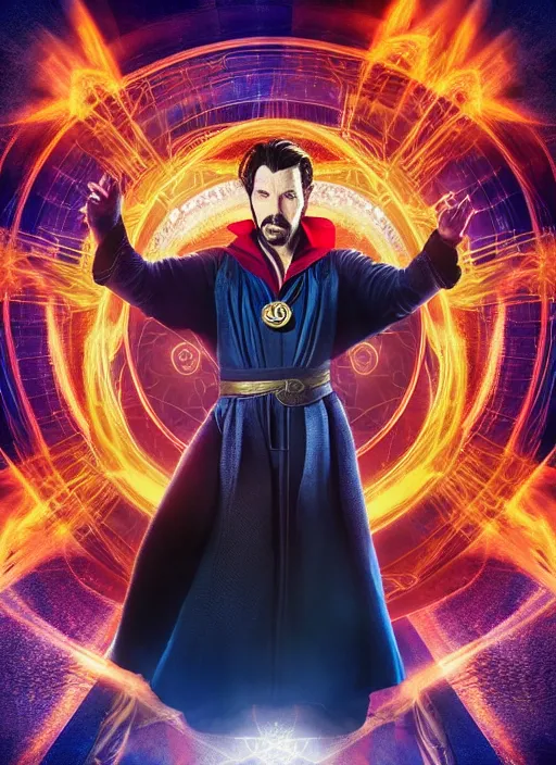 Image similar to portrait of doctor strange opening a portal to hell, by charlotte grimm, natural light, detailed face, beautiful features, symmetrical, canon eos c 3 0 0, ƒ 1. 8, 3 5 mm, 8 k, medium - format print,