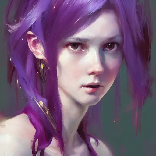 Prompt: fairy girl, short purple hair, beautiful features, portrait, painting by alphonse muca, greg ruthowski, craig mullins, ruan jia, wlop, very beautiful and detailed, artstation, high quality