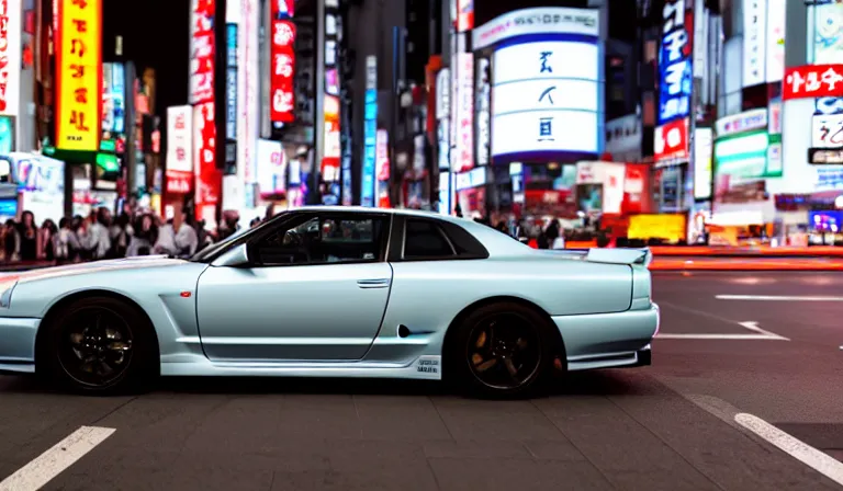 Prompt: sideview of a skyline gtr driving in tokyo at night, 4k photo, shot with sony alpha