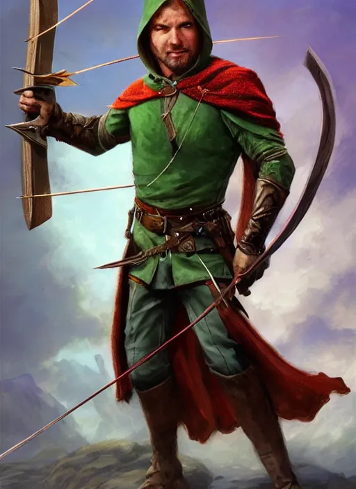 Anime depiction of robin hood with saxon armor and long bow