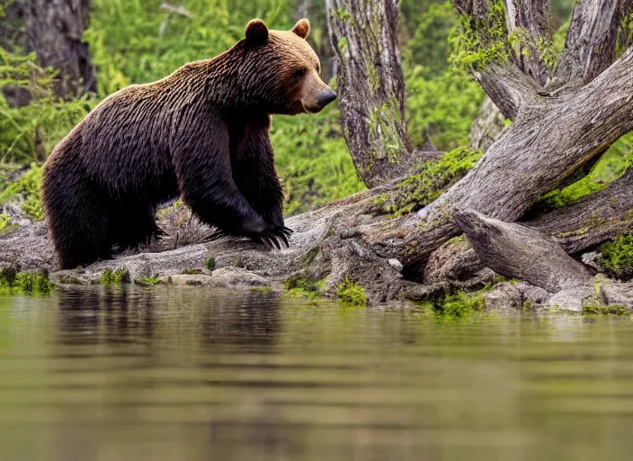 Image similar to bear beaver hybrid, nature photography, 4k photorealistic, award-winning,