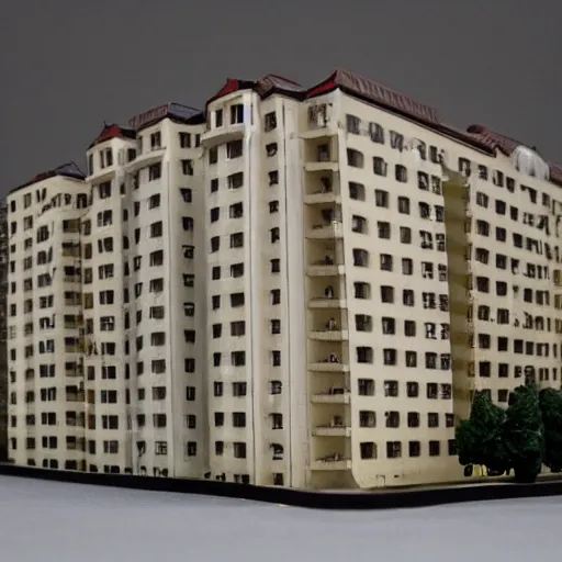 Image similar to figurine of soviet apartment building