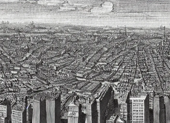 Image similar to detail from Hollar’s Panoramic view of cyberpunk London, 1647