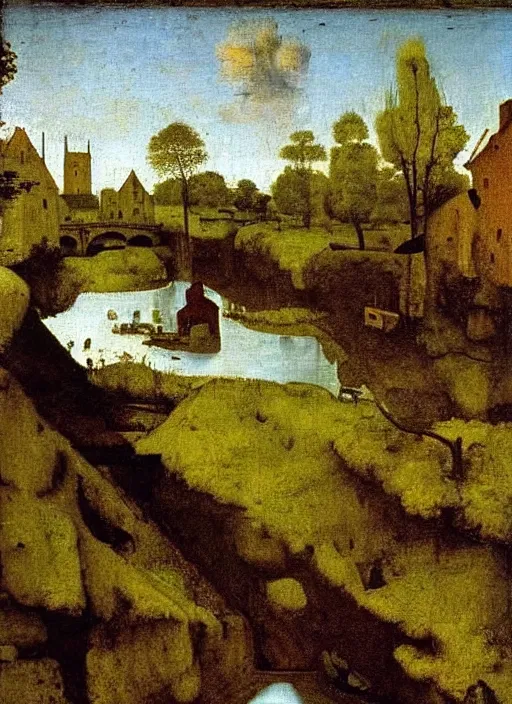 Image similar to water being in the river, medieval painting by Jan van Eyck, Johannes Vermeer