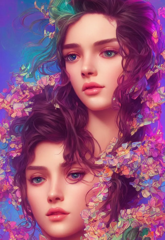 Image similar to beautiful, young woman, detailed gorgeous face, vaporwave aesthetic, synthwave, colorful, psychedelic, artstation, concept art, smooth, extremely sharp detail, finely tuned detail, ultra high definition, 8 k, unreal engine 5, ultra sharp focus, illustration, art by artgerm, greg rutkowski and alphonse mucha