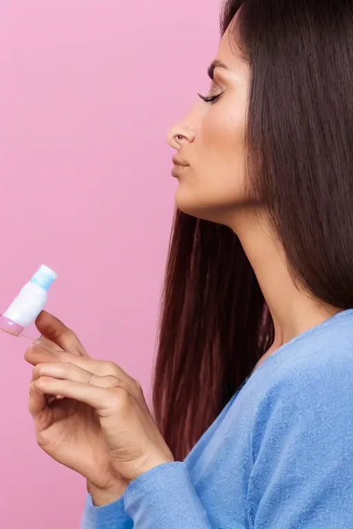 Image similar to Sideview of a Woman using a Pink Vapor Inhaler