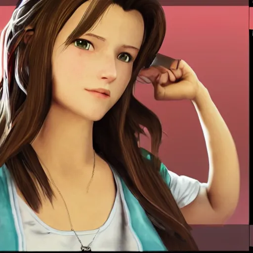 Image similar to mid-close portrait of Aerith Gainsborough in the style of GTA-5 loading screen art