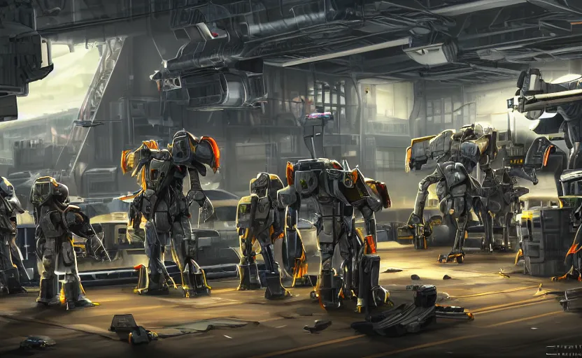 Image similar to epic scenic shot, highly detailed weapons laboratory, clean and organized, quantum technology, bright lights, warehouse with giant mecha dragon parts, with anthropomorphic furry researchers in military uniforms, carrying guns, tables, parts, gun scraps, windows, sci fi, Extremely detailed digital art, furry art, furaffinity, DeviantArt, HD artstation