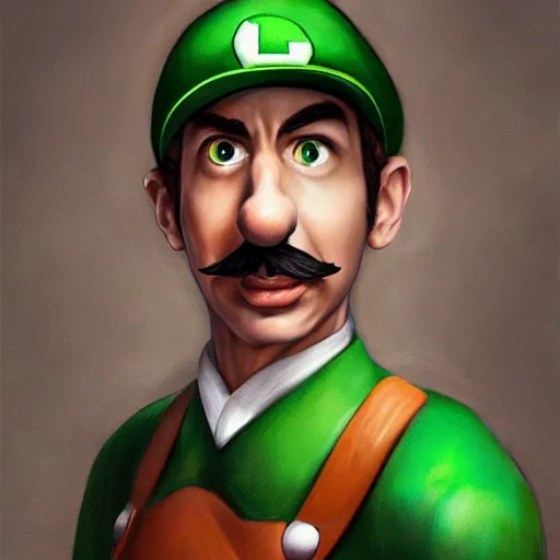 Image similar to mad lad luigi painted by wlop, artgerm