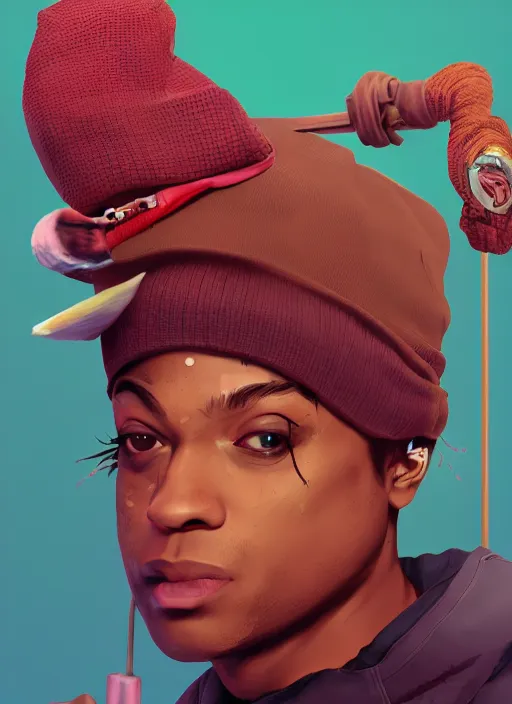 Image similar to ski mask the slump god as a fall guys character, au naturel, hyper detailed, digital art, trending in artstation, cinematic lighting, studio quality, smooth render, unreal engine 5 rendered, octane rendered, art style by klimt and nixeu and ian sprigger and wlop and krenz cushart