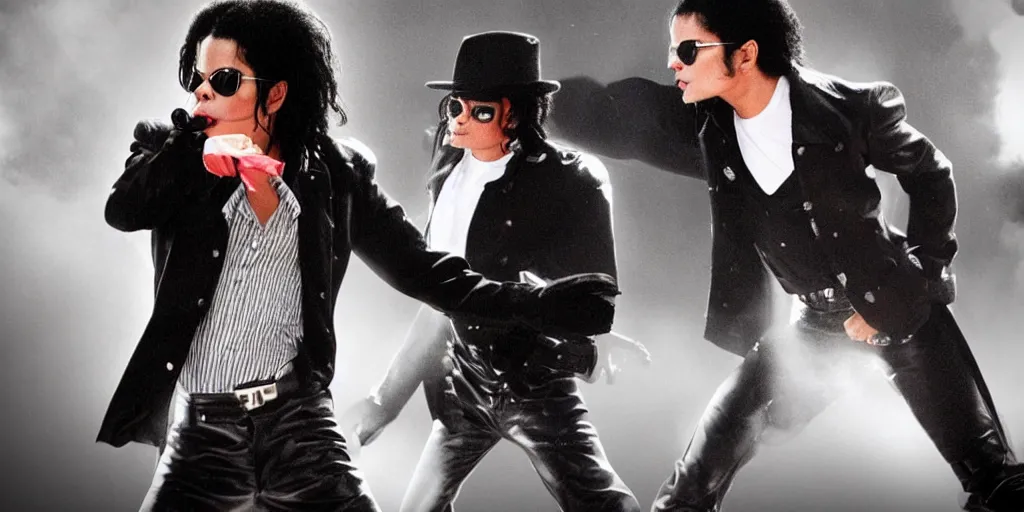 Image similar to michael jackson this is it by himself 2 0 0 9 style wearing shades, studio solo, this is it style, photo real, motion blur, solo, by himself, heroic pose, real life, spotted, ultra realistic face, accurate, 4 k, movie still, uhd, sharp, detailed, cinematic, render, modern