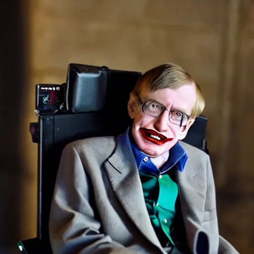 Image similar to stephen hawking as the joker in batman, 2 0 1 5