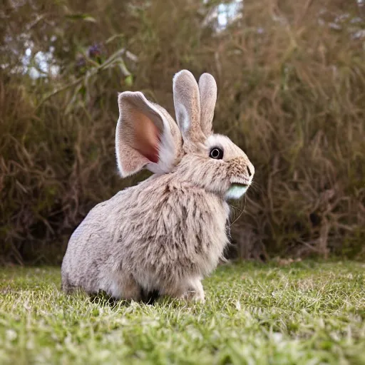 Image similar to lionhead rabbit in a suit, professional photoshoot