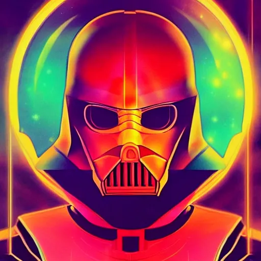 Image similar to portrait from darth vader, synthwave, universe background, nebula, galaxy, artstation