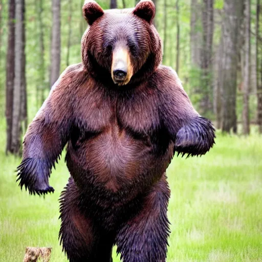 Image similar to human! bear werecreature, photograph captured at woodland creek