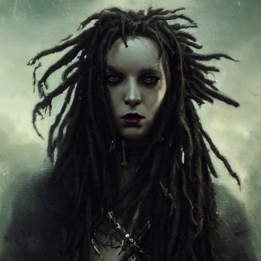 Image similar to dreadlocks, darkwave, darksynth character portrait, sharp, digital matte painting, art by luis royo, greg rutkowski, wlop, dramatic lighting, trending on artstation