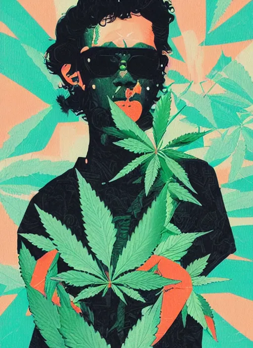 Image similar to profile picture by sachin teng x supreme, marijuana, organic painting, asymmetrical, green, marijuana smoke, matte paint, hard edges, energetic