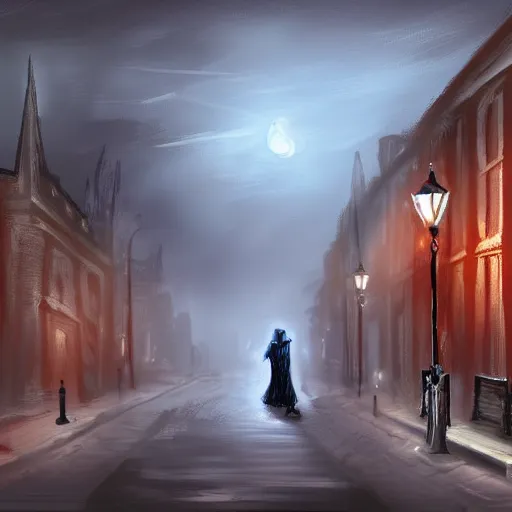 Image similar to Jack the Ripper in London at night, concept art, digital painting