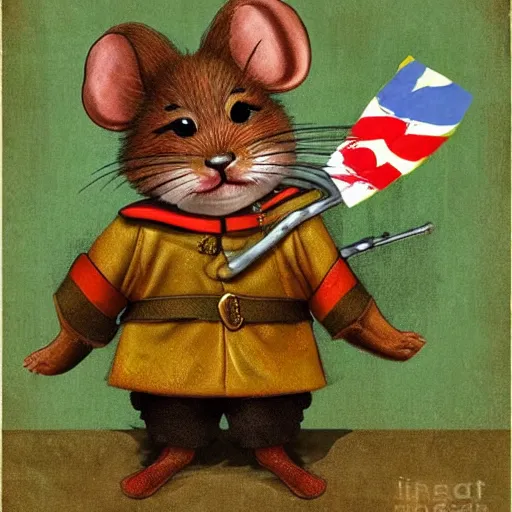 Prompt: a children's story version of mouse joseph stalin, is a mouse, wearing traditional military garb, digital art,
