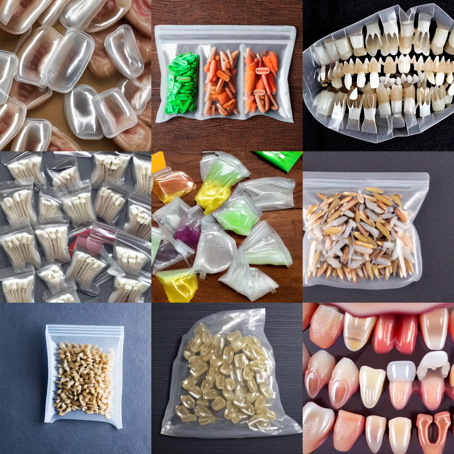 Image similar to a ziplock bag filled with individual teeth / tooths