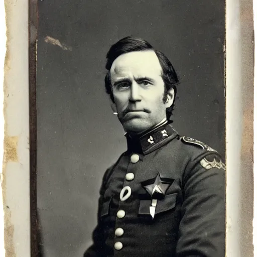 Image similar to civil war photograph of joe biden in uniform, portrait, daguerrotype, sideburns